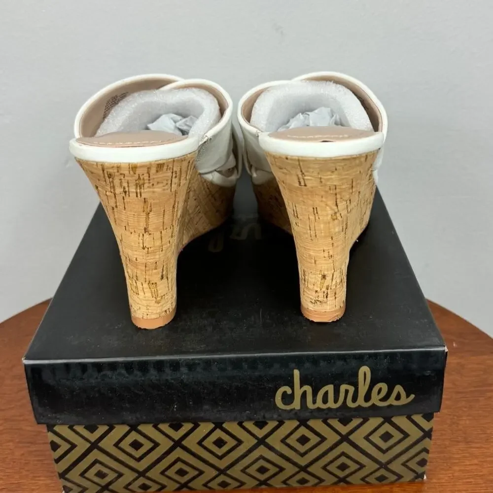 New Charles by Charles David Latrice Cork Wedge Sandal in White Women's Size 9